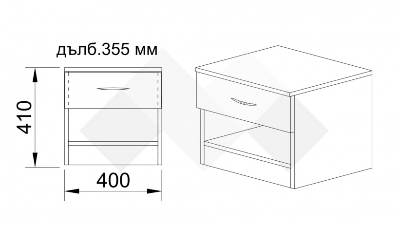 Нощен шкаф Кери тъмна сонома - изглед 3 - МебелМаг Нощен шкаф Кери тъмна сонома - изглед 3