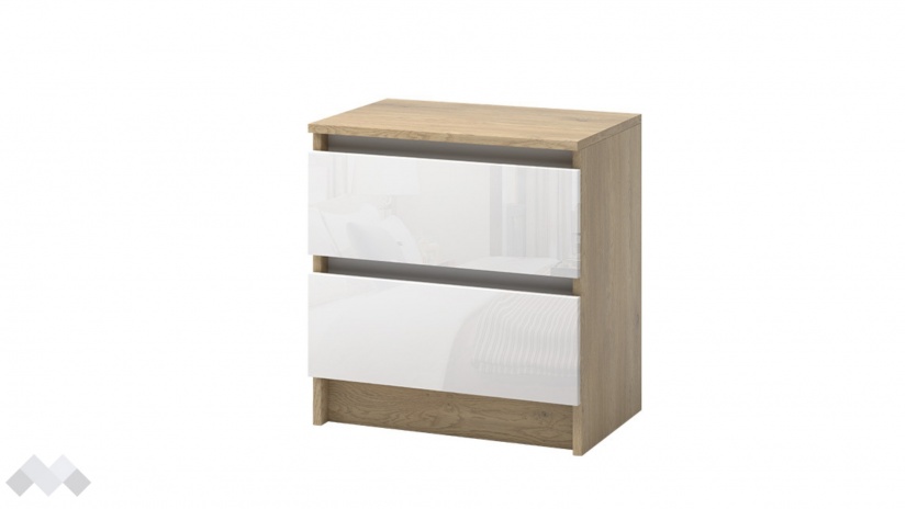 Нощно шкафче Лорис дъб кремона с бял гланц - изглед 1 - МебелМаг Нощно шкафче Лорис дъб кремона с бял гланц - изглед 1