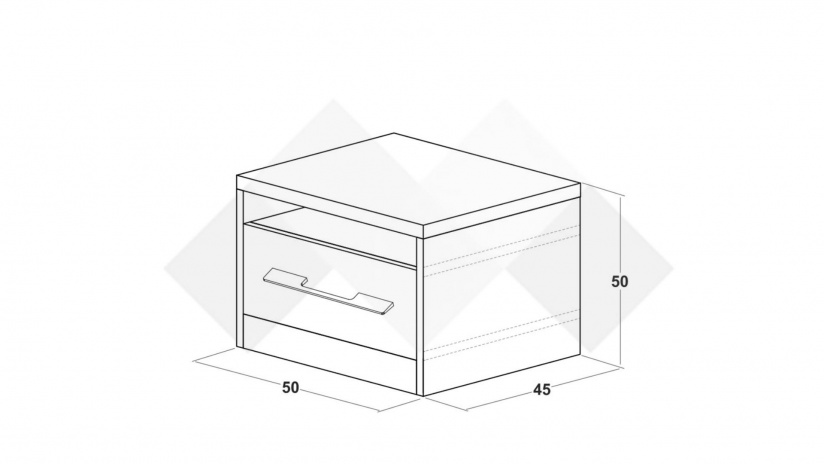Нощен шкаф Маями кварц с антрацит гланц - изглед 2 - МебелМаг Нощен шкаф Маями кварц с антрацит гланц - изглед 2