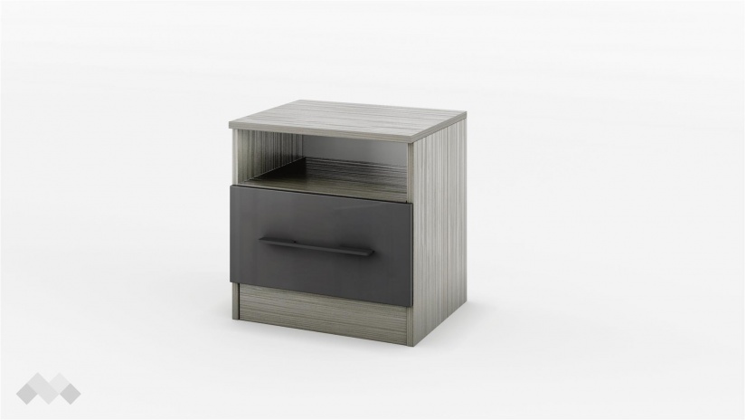 Нощен шкаф Маями кварц с антрацит гланц - изглед 1 - МебелМаг Нощен шкаф Маями кварц с антрацит гланц - изглед 1