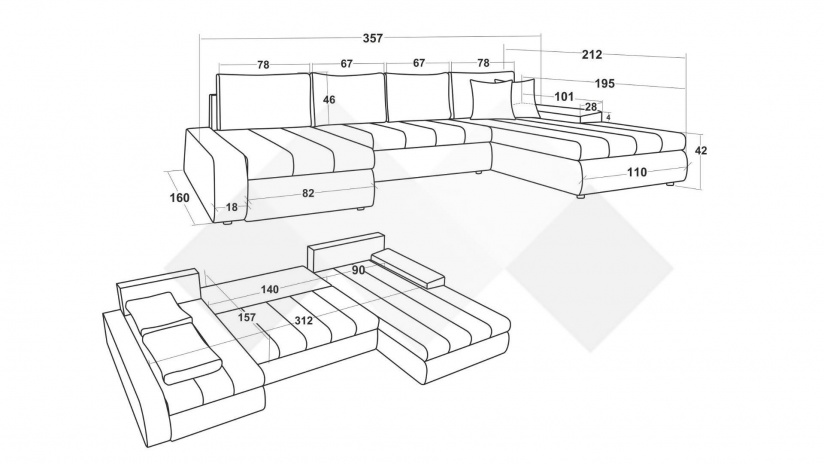 П-образен диван Мадрид п-образни сив - изглед 5