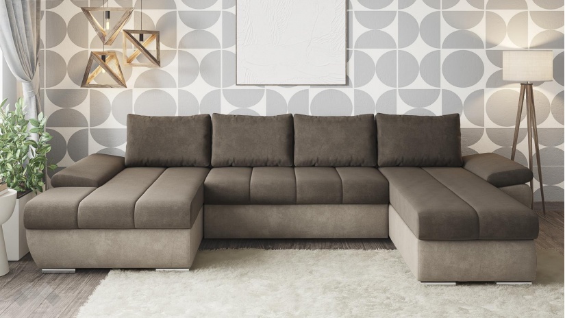 П-образен диван Савона с посока кафяв със светло кафяво - изглед 2