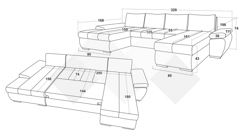 П-образен диван Савона с посока кафяв със светло кафяво - изглед 4