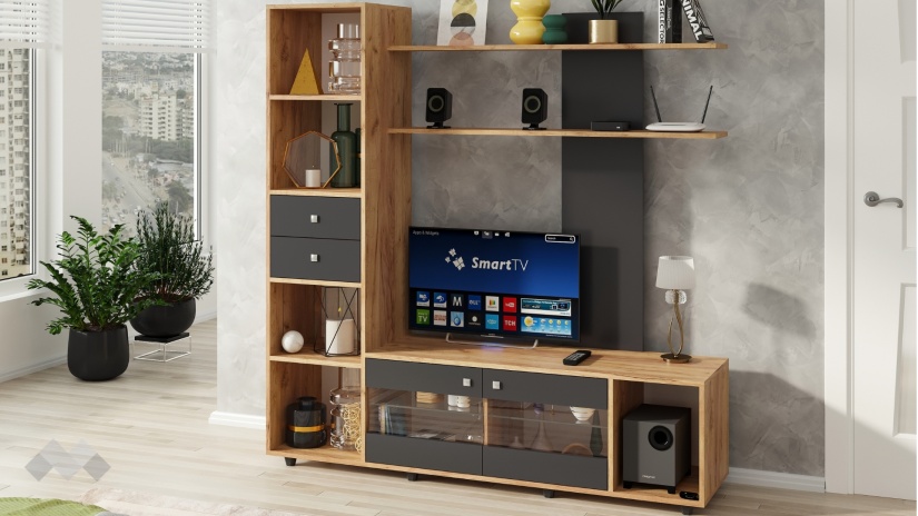 Секция Аверса с витрина златен дъб с антрацит - изглед 1