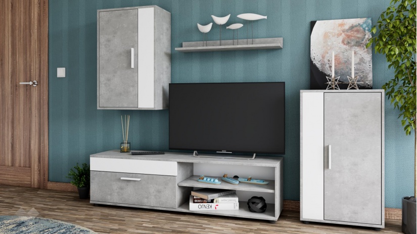 Секция Бърно модулни бетон с бяло - изглед 2 - МебелМаг Секция Бърно модулни бетон с бяло - изглед 2