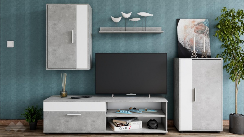 Секция Бърно модулни бетон с бяло - изглед 1 - МебелМаг Секция Бърно модулни бетон с бяло - изглед 1