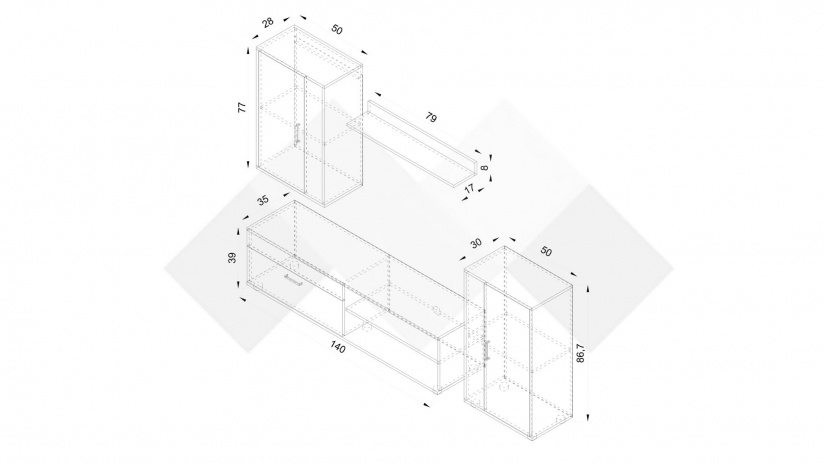 Секция Бърно модулни дъб сонома с бяло - изглед 4 - МебелМаг Секция Бърно модулни дъб сонома с бяло - изглед 4
