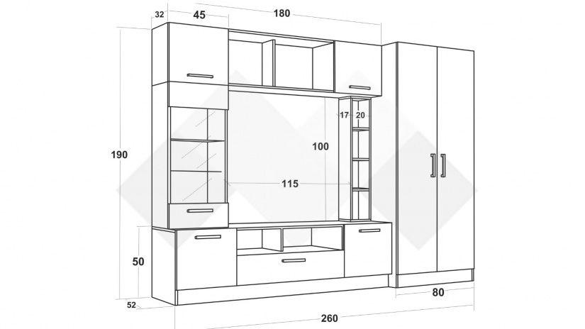 Секция Детройт с гардероб дъб бланко с дъб суров - изглед 3 - МебелМаг Секция Детройт с гардероб дъб бланко с дъб суров - изглед 3
