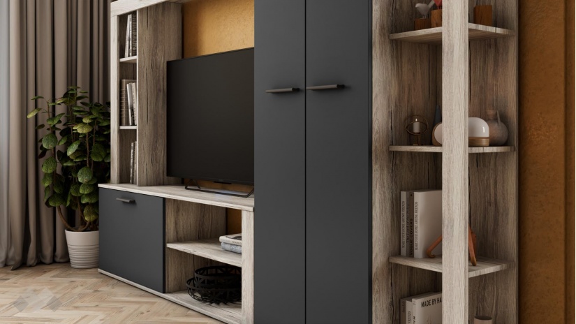 Секция Ести с гардероб малта с антрацит - изглед 4 - МебелМаг Секция Ести с гардероб малта с антрацит - изглед 4