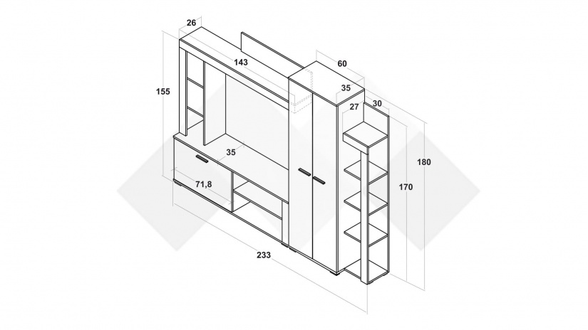 Секция Ести с гардероб малта с антрацит - изглед 5 - МебелМаг Секция Ести с гардероб малта с антрацит - изглед 5