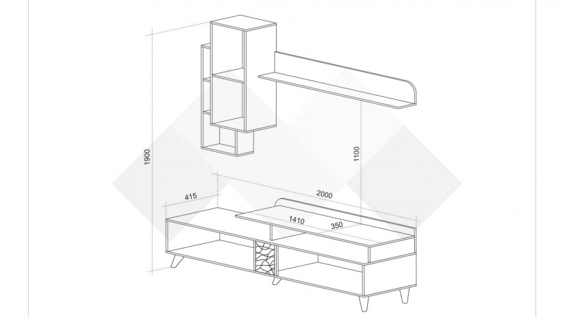 Секция Кели модулни черно шагре с дъб канзас - изглед 3 - МебелМаг Секция Кели модулни черно шагре с дъб канзас - изглед 3