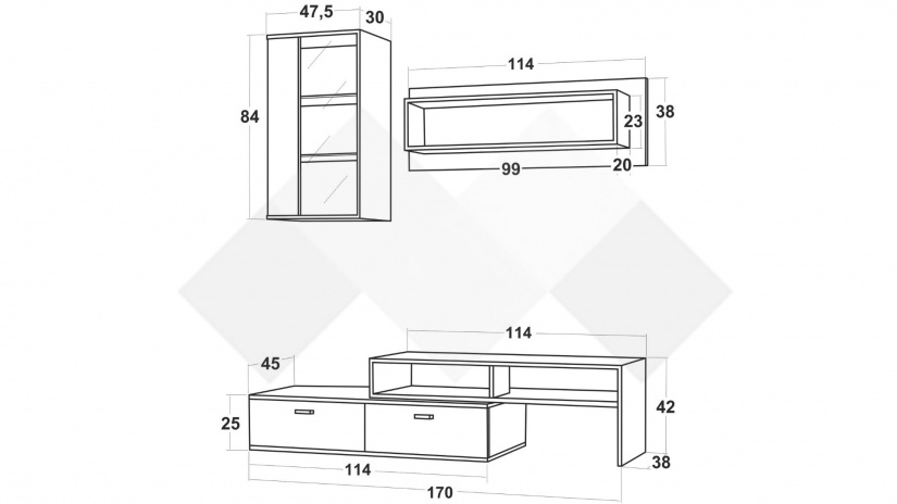 Секция Малага модулни черно с бяло - изглед 2 - МебелМаг Секция Малага модулни черно с бяло - изглед 2