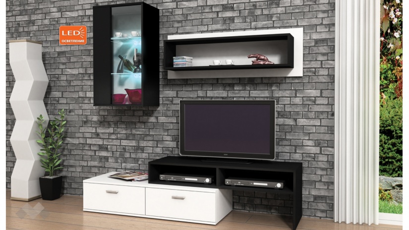 Секция Малага модулни черно с бяло - изглед 1 - МебелМаг Секция Малага модулни черно с бяло - изглед 1