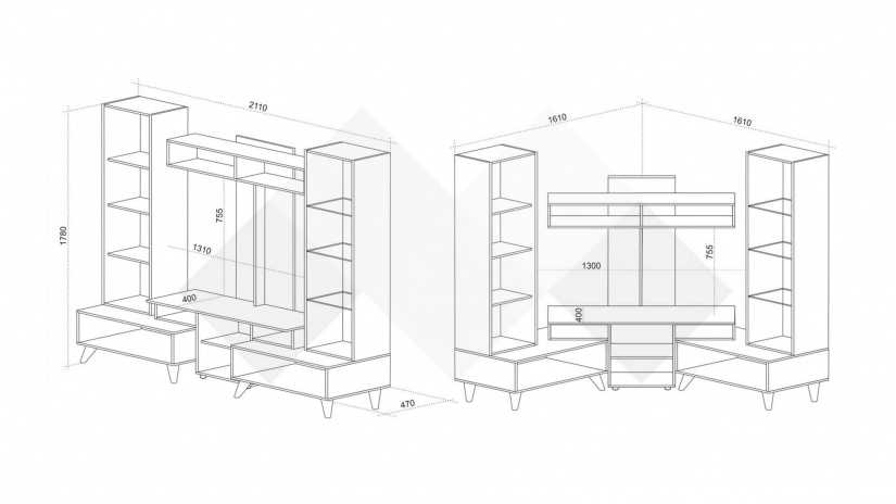 Секция Нола с витрина тъмен бетон с дъб суров - изглед 4 - МебелМаг Секция Нола с витрина тъмен бетон с дъб суров - изглед 4