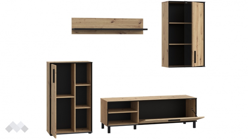 Секция Пино модулни дъб артисан с черно - изглед 3 - МебелМаг Секция Пино модулни дъб артисан с черно - изглед 3