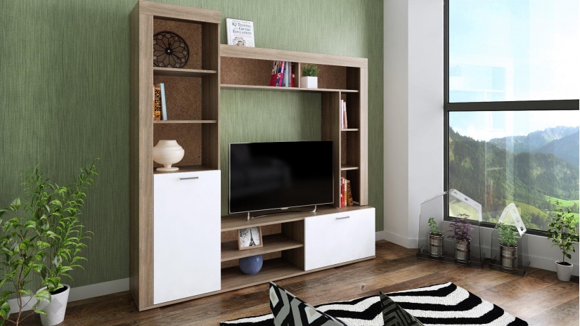 Секция Шоу с открити рафтове дъб сонома с бяло - изглед 2 - МебелМаг Секция Шоу с открити рафтове дъб сонома с бяло - изглед 2