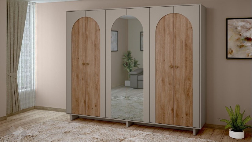 Гардероб Рена шесткрилни дъб кадис с пясъчен камък - изглед 1