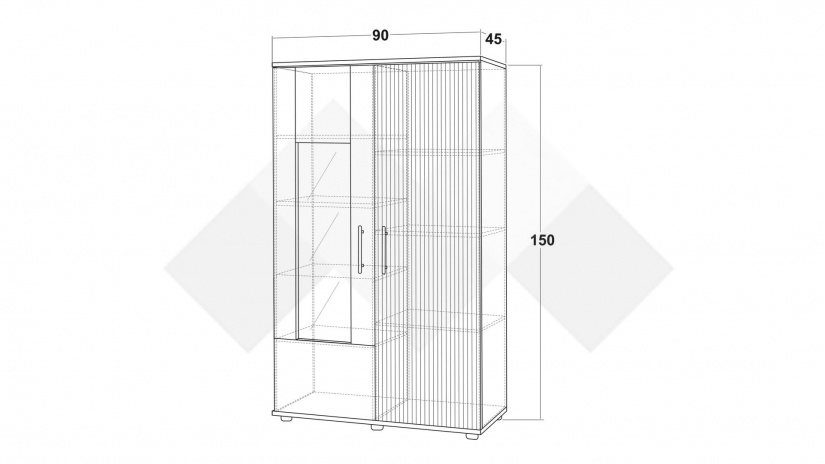 Шкаф с витрина Ламела дъб канела с дъб ламела и черно шагре - изглед 3 - МебелМаг Шкаф с витрина Ламела дъб канела с дъб ламела и черно шагре - изглед 3