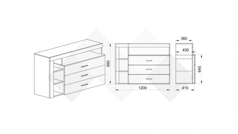 Скрин Антония кобалт гланц със сонома арвен - изглед 2 - МебелМаг Скрин Антония кобалт гланц със сонома арвен - изглед 2