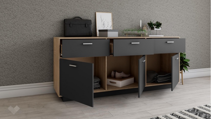 Скрин Денвър дъб сонома с антрацит - изглед 2 - МебелМаг Скрин Денвър дъб сонома с антрацит - изглед 2