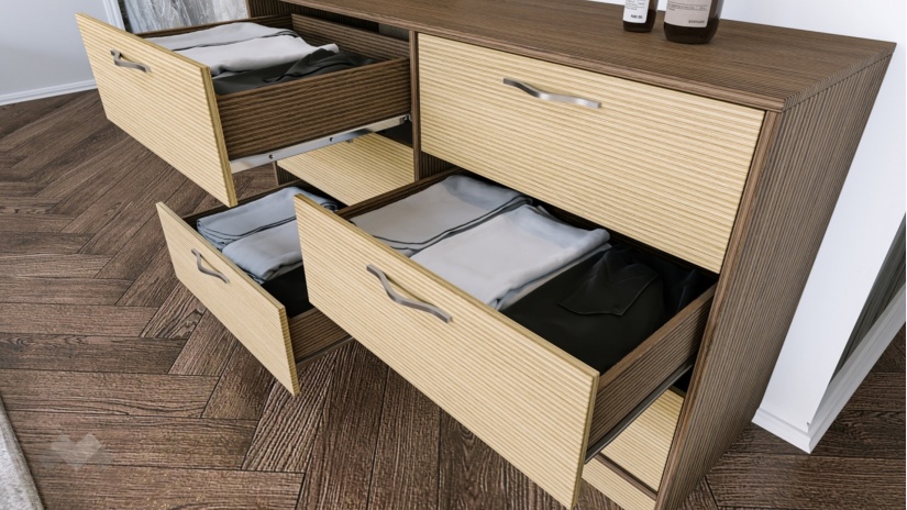 Скрин Мирела дъб линеа с орех линеа - изглед 3 - МебелМаг Скрин Мирела дъб линеа с орех линеа - изглед 3