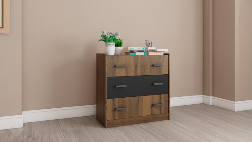 Скрин Хироу дъб вотан с черно шагре - изглед 1 - МебелМаг Скрин Хироу дъб вотан с черно шагре - изглед 1