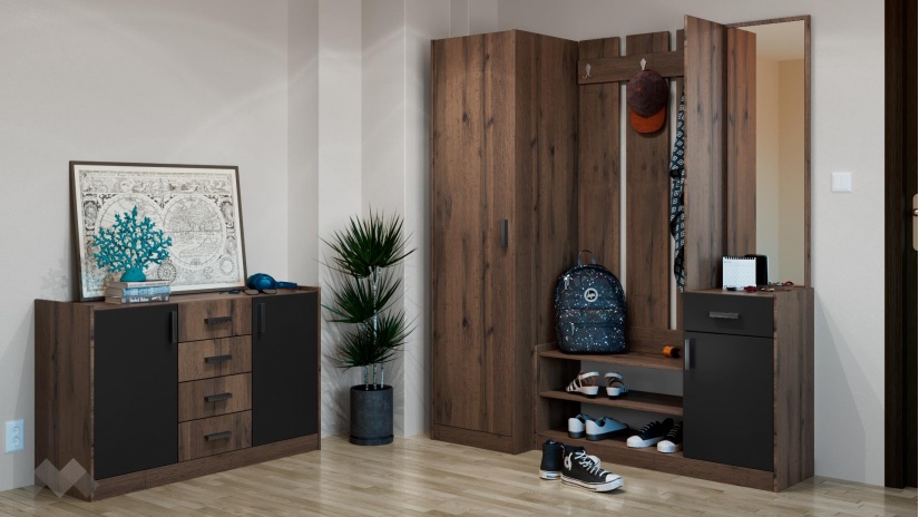 Скрин Хироу дъб вотан с черно шагре - изглед 4 - МебелМаг Скрин Хироу дъб вотан с черно шагре - изглед 4