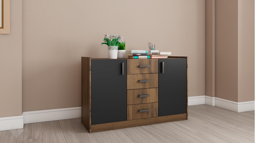 Скрин Хироу дъб вотан с черно шагре - изглед 1 - МебелМаг Скрин Хироу дъб вотан с черно шагре - изглед 1