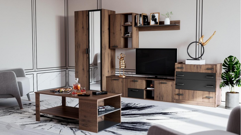 Скрин Хироу дъб вотан с черно шагре - изглед 4 - МебелМаг Скрин Хироу дъб вотан с черно шагре - изглед 4