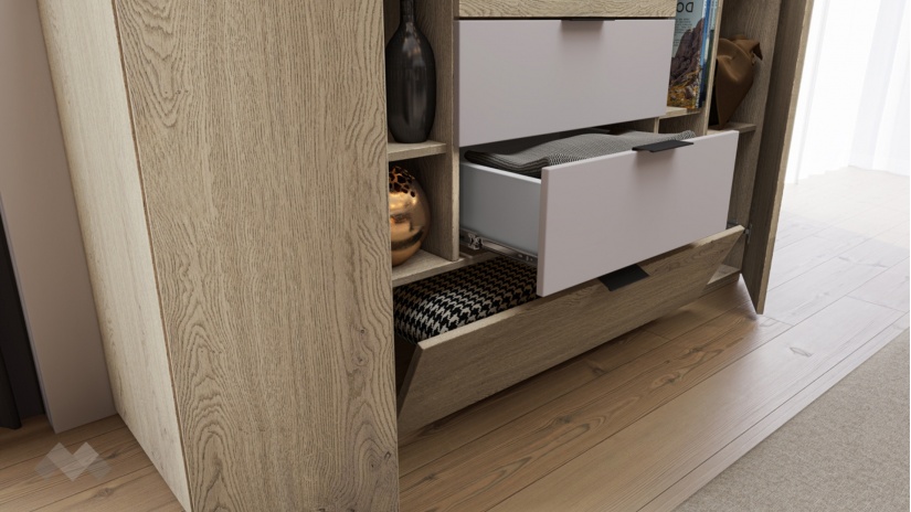 Спален комплект със скрин дъб кота кремона с кашмир - изглед 11 - МебелМаг Спален комплект със скрин дъб кота кремона с кашмир - изглед 11