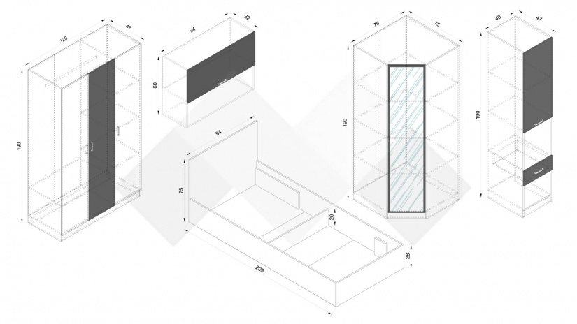 Спален комплект Адам А2 дъб крафт бял - изглед 2 - МебелМаг Спален комплект Адам А2 дъб крафт бял - изглед 2