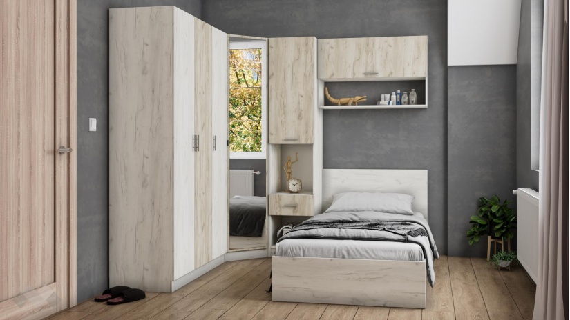 Спален комплект Адам А2 дъб крафт бял - изглед 1 - МебелМаг Спален комплект Адам А2 дъб крафт бял - изглед 1