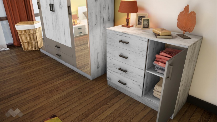 Спален комплект Анастасия с включен матрак Бонел 160/200 дъб крафт бял с базалт - изглед 4