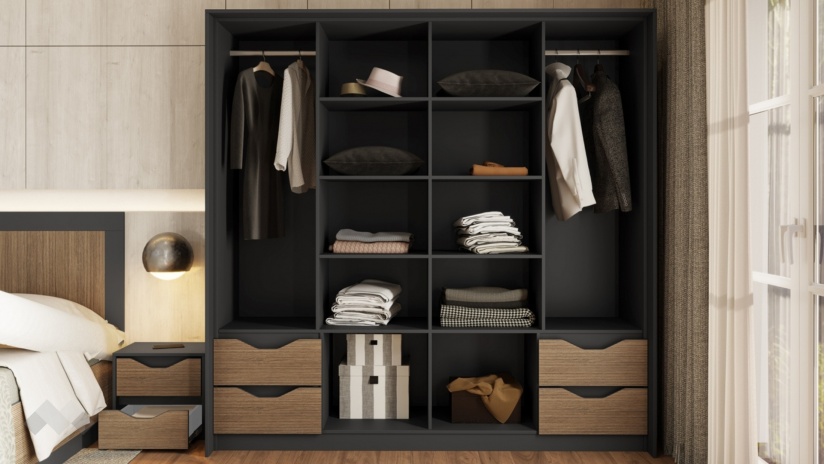 Спален комплект Ейприл с включен матрак Бонел 160/200 орех линеа с графит - изглед 6 - МебелМаг Спален комплект Ейприл с включен матрак Бонел 160/200 орех линеа с графит - изглед 6