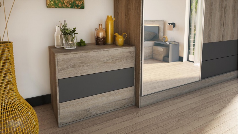 Спален комплект Елза с включен матрак Бонел 160/200 тъмна сонома с графит - изглед 4 - МебелМаг Спален комплект Елза с включен матрак Бонел 160/200 тъмна сонома с графит - изглед 4