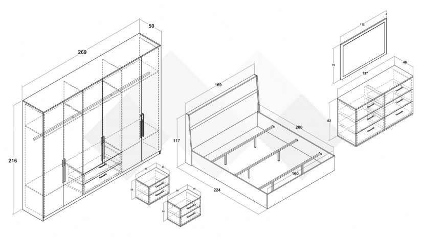 Спален комплект Керина памучно бежов с траверт - изглед 2