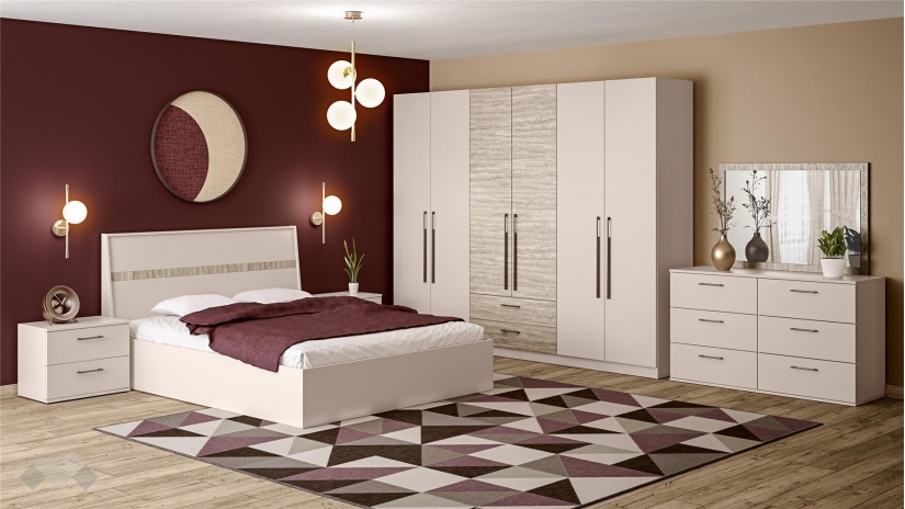 Спален комплект Керина памучно бежов с траверт - изглед 1