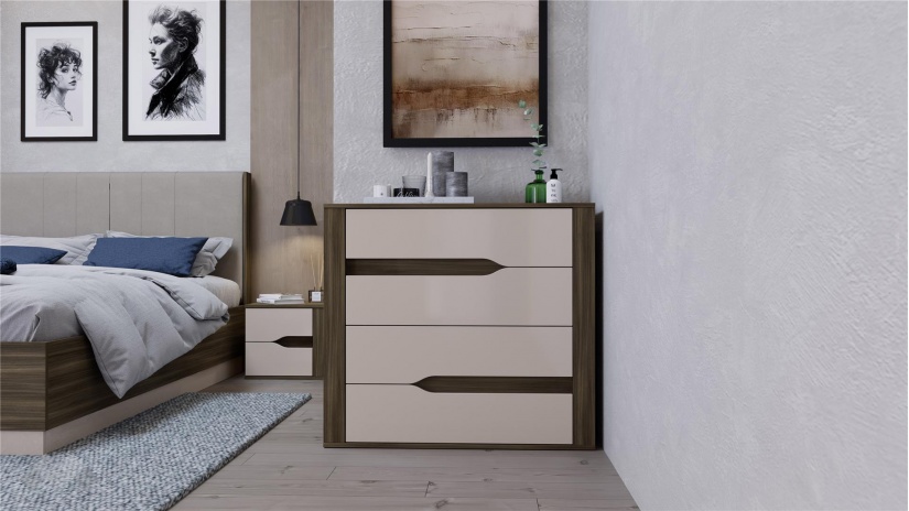 Спален комплект Котанело с включен матрак Бонел 160/200 дъб дилън тъмен с кашмир гланц - изглед 9 - МебелМаг Спален комплект Котанело с включен матрак Бонел 160/200 дъб дилън тъмен с кашмир гланц - изглед 9