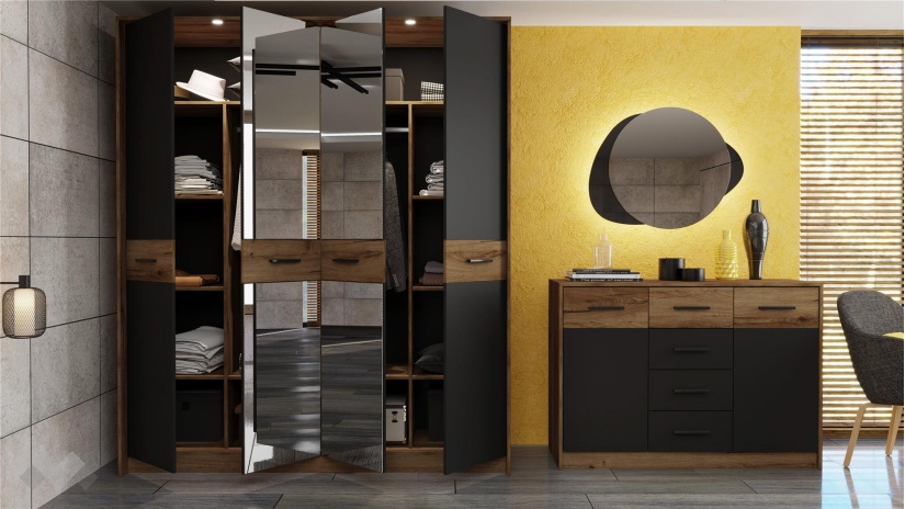 Спален комплект Легрия с включен матрак Бонел 160/200 кафяв дъб пиемона с черно шагре - изглед 8 - МебелМаг Спален комплект Легрия с включен матрак Бонел 160/200 кафяв дъб пиемона с черно шагре - изглед 8