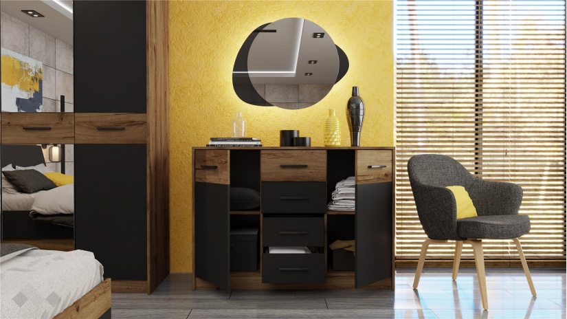 Спален комплект Легрия с включен матрак Бонел 160/200 кафяв дъб пиемона с черно шагре - изглед 10 - МебелМаг Спален комплект Легрия с включен матрак Бонел 160/200 кафяв дъб пиемона с черно шагре - изглед 10