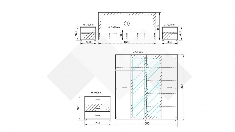 Спален комплект Летисия XL с включен матрак Бонел 160/200 дъб крафт бял с базалт - изглед 2