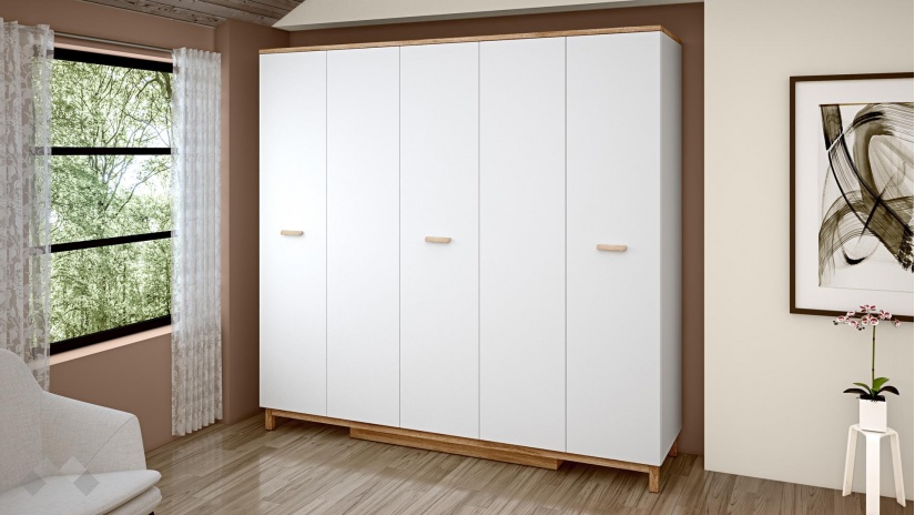 Спален комплект Линда бяло гладко с дъб кадис - изглед 6 - МебелМаг Спален комплект Линда бяло гладко с дъб кадис - изглед 6