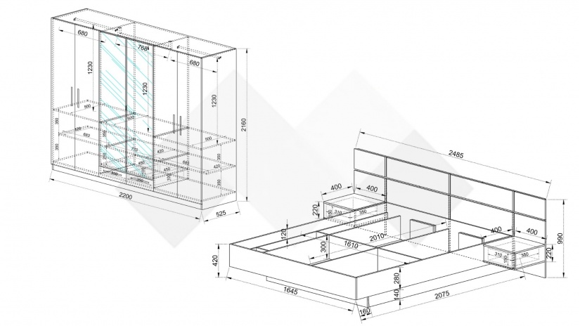 Спален комплект Лондон дъб герано с кашмир - изглед 2 - МебелМаг Спален комплект Лондон дъб герано с кашмир - изглед 2