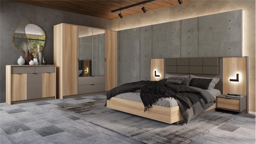 Спален комплект Опиум с включен матрак Бонел 160/200 блонд сърфейс с лате - изглед 2 - МебелМаг Спален комплект Опиум с включен матрак Бонел 160/200 блонд сърфейс с лате - изглед 2