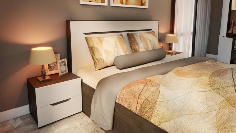 Спален комплект Санта Мария с включен матрак Бонел 160/200 орех адмирал със сатен - изглед 2 - МебелМаг Спален комплект Санта Мария с включен матрак Бонел 160/200 орех адмирал със сатен - изглед 2