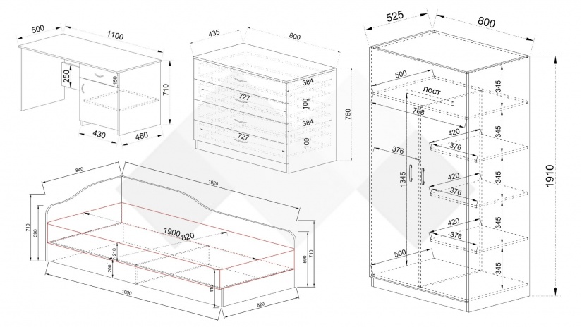 Спален комплект Скай К1 нардо сив - изглед 2 - МебелМаг Спален комплект Скай К1 нардо сив - изглед 2
