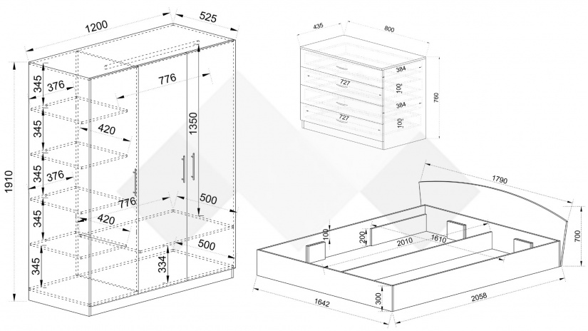 Спален комплект Скай K3 нардо сив - изглед 2