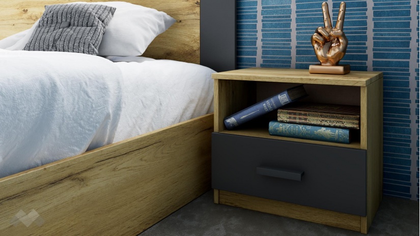 Спален комплект Малена светъл вотан с антрацит - изглед 6 - МебелМаг Спален комплект Малена светъл вотан с антрацит - изглед 6