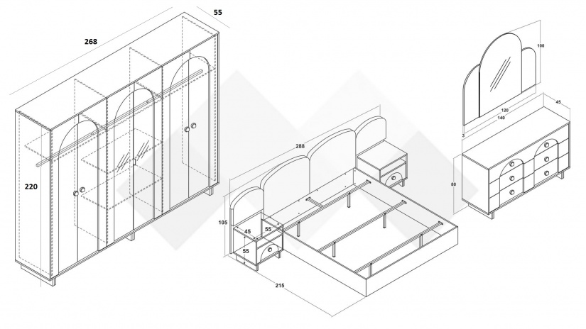 Спален комплект Рена дъб кадис с пясъчен камък - изглед 2