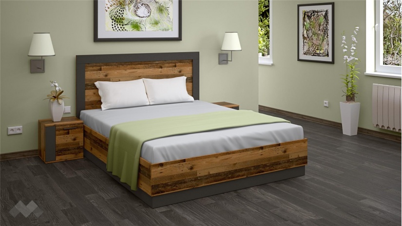 Спалня с нощни шкафчета 160/200 Лориен с включен матрак Бонел 160/200 олд стайл с графит - изглед 1 - МебелМаг Спалня с нощни шкафчета 160/200 Лориен с включен матрак Бонел 160/200 олд стайл с графит - изглед 1